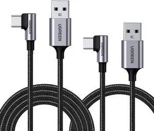 Right Angle USB C Cable 2 Pack 3FT6FT USB A to Type C Nylon Braided Fast Charging Cable Compatible for iPad Mini 6 Air 4 Samsung S21 Note20 Z Flip Z Fold PS5 Controller Nintendo Switch and More