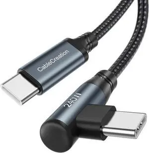 USB C to USB C Cable Right Angle 240W Fast Charging Type C Braided C Cord for iPhone 15 16 Pro Max, MacBook Pro/Air, iPad Pro/Air, S24/S23+, Pixel 9, Compatible 140/100/60W 6 ft.