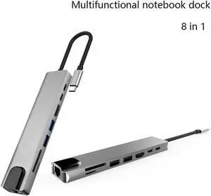 USB 8-in-1 Type C to 2USB3.0 HUB + SD/TF Card Reader + 87W PD Charging + Type-C Data Port + 4K HDMI + RJ45 100M Network Card for Portable for Mac Pro, and More
