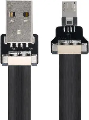 Type-A USB 2.0 Male to Micro USB 5Pin Male Data Flat Slim FPC Cable 100CM for FPV & Disk & Phone