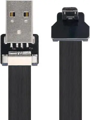 Type-A USB 2.0 Male to Micro USB 5Pin Male Upward Angled 90 Degree Data Flat Slim FPC Cable 100CM for FPV & Disk & Phone