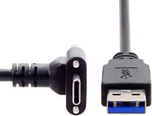 USB 3.1 Type-C Dual Screw Locking Down Up Angled to Standard USB3.0 Data Cable 90 Degree for Camera (120cm)