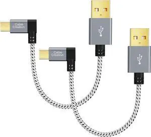 2 Pack Short Right Angle Micro USB 2.0 Braided Cable, 90 Degree USB 2.0 to Micro USB Charging Data Cable Compatible with PS4, Roku Streaming Stick, Aluminum Case, 0.5 FT, Space Gray