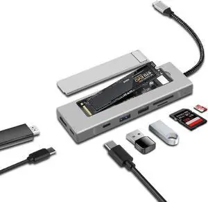 8 in 1 USB C Docking Station, HDMI USB C Laptop Docking Station with M.2 SSD Enclosure, USB 3.2, USB-A,100W PD, 10Gbps USB C, SD/TF Card Reader and 4K HDMI for MacBook/USB-C Laptop