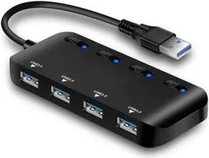 Portable USB 3.0 4-Port High Speed Hub with Individual Power Switch and LED for iMac, MacBook, MacBook Pro, MacBook Air, Mac Mini, Chrombook, Surface