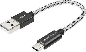 Short Micro USB Cable, USB to Micro USB 24 AWG Triple Shielded Fast Charger Cable, Compatible with TV Stick, PS4, Chromecast, Power Bank, Android Phone, 0.5FT/6 inch Black
