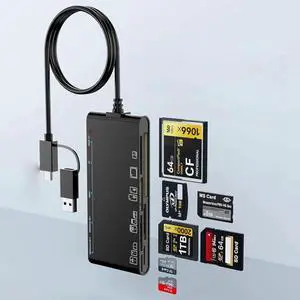 USB to Card Reader, 7-in-2 USB3.0/USB C Memory Card Reader for Digital Camera SD Card Viewer for SDXC, SDHC, SD, MMC, RS-MMC, Micro SDXC, Micro SD, Micro SDHC Card, and UHS-I Cards.