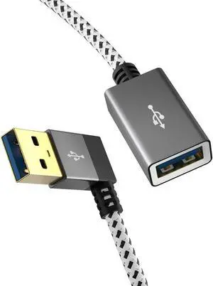 Short USB 3.0 Extension Cable, 2-Pack Left Angle USB 3.0 Male to Male Extender Cord, 90 Degree USB 3.0 Adapter, Space Gray Aluminum