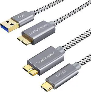 Short USB C Hard Drive Cable 1FT Bundle with USB to Micro USB 3.0 Cable 1FT
