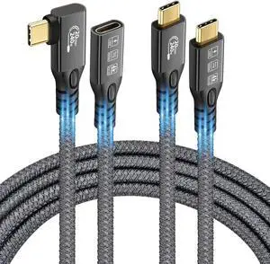 20Gbps/240W/USB C 3.2 Gen 2 Cable 2Pack (M/M Straight Cable 3FT + M/F 90 Degree Cable 3FT),4K@60Hz Video and Audio Output Cord,48V/5A USB C Male Cable,Suport Thunderbolt 3 for MacBook,Monitor