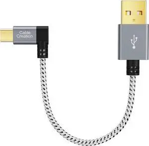 Short Angle Micro USB Cable, Right Angle USB A to Micro USB Charging Data Cord, Compatible with PS4, Roku TV Stick, Chromecast, Power Bank, 15CM, Space Gray, Aluminium Case
