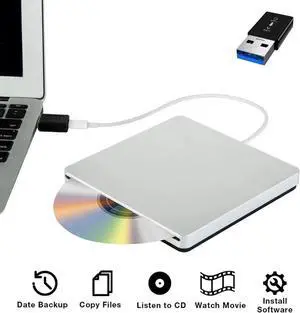 Aluminum DVD Drive External CD/DVD Drive for Laptop Burner USB-C/USB3.0 Portable Slim,for iMac Notebook Laptop Desktop Support Mac os Win 7 Win8 Win10,Silver