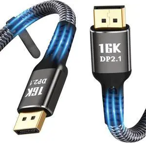 16K Displayport Cable 2.1 3 FT, 80Gbps Display Port to Display Port Cable, 4K@240Hz 144Hz Monitor Cord, DP to DP Vedio Cable, HDR,HDCP,DSC 1.2a,Compatible HDTVs,Displays,Graphics,PC, etc.