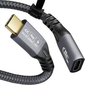 Type C Cable, 240W 48V/5A USBC to USB C 3.2 Gen2×2 Extension Cable, 20Gps Male Female Extender Cable, 4K@60Hz Dual C Video Cord for MacBook Pro, Dell, Arzopa, Galaxy, Portable Monitor