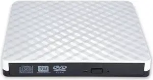 External CD DVD Drive, USB 3.0 Portable CD DVD +/-RW Drive Slim CD/DVD ROM Rewriter Burner Superdrive High Speed Data Transfer for Laptop Desktop MacBook PC Windows Linux Os-White