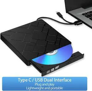 External CD Drive, USB 3.0/USB-C Slim DVD Writer Rewriter Burner High Speed Data Transfer for Desktop/Laptop/Linux/Mac OS/Windows10/8/7 (2021 Upgrade, Black)