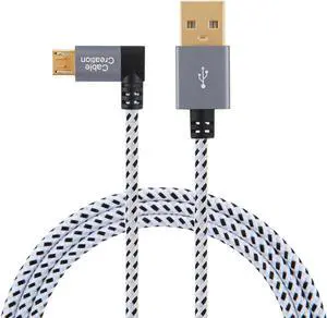 10 Feet Left Angle Micro USB 2.0 Braided Cable, 90 Degree Vertical Left USB 2.0 A Male to Micro USB Male with Aluminium Case,3Meters, Space Gray