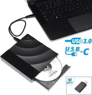 External DVD Drive, USB 3.0 Portable CD/DVD+/-RW Drive/DVD Player with Touch Sensitive Button for Laptop CD ROM Burner Compatible with Laptop Desktop PC Windows Linux OS Apple Mac Black