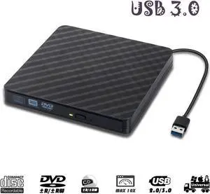 External CD DVD Drive, USB 3.0 Optical DVD Burner RW Player CD Row Rewriter Portable for MacBook OS Windows PC -Black