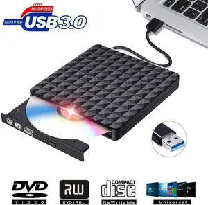 Diamond Pattern External CD DVD Drive, USB3.0 Superdrive External CD/DVD Player Burner Writer for PC Desktop/Laptop/Windows/Linux/Mac OS/Chromebook Made Supported DVD±RW/CD±RW, Black