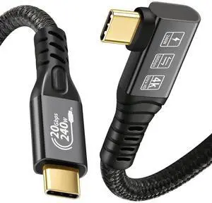 USB C 3.2 Gen2x2 20Gbps Cable, 90Degree USB C 4K@60Hz UHD Video 5A/240W PD3.1 Fast Charge Cord with E-Marker Compatible with Thunderbolt 3/4 cable length is 3.3ft