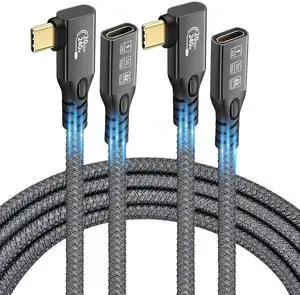 90 Degree USB C 3.2 Extension Cable, 2 x USB 3.2 Gen2 Type-C Male to Female Extender Cable Ultra 4K@60Hz 240W Charging 20Gbps Data Transfer with SSD (2, 2 x 90 Degree Extension 20G 240W 0.25M)