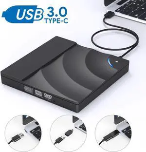 External DVD Drive USB 3.0 USB-C CD Burner CD/DVD +/-RW Optical Drive,Slim Portable DVD CD ROM Rewriter Writer Duplicator with Touch Sensitive Button for Laptop Desktop PC