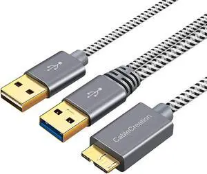 External Hard Drive Cord, USB 3.0 to Micro USB Y Cable with USB 2.0 Charge Cord, Compatible Samsung Note 3, External Hard Drive, HD Camera