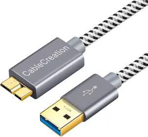 USB 3.0 Micro Cable, USB 3.0 A to Micro B Cord, Compatible with External Hard Drive, HD Camera, Charging Samsung Galaxy S5, Note 3/N9000, 3.3FT / 1M, Space Gray Aluminum