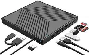 External CD DVD Drive, Ultra Slim CD Burner USB 3.0 with 4 USB Ports and 2 TF/SD Card Slots, Optical Disk Drive Laptop Mac MacBook Pro/Air, Windows 11/10/8/7, Linux PC