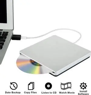 USB C External CD DVD Drive, USB Type C Adapter to USB 3.0 Superdrive Optical Drive DVD CD+/-RW Burner Writer Compatible with MacBook Air iMac Windows and Laptop (XD055, Silver)