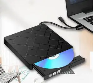 External DVD Drive USB 3.0 Type-C CD DVD +/-RW Optical Drive USB C Burner Slim CD/DVD ROM Rewriter Writer Reader Portable for Laptop Desktop MacBook Mac OS Windows 10/8/7/XP