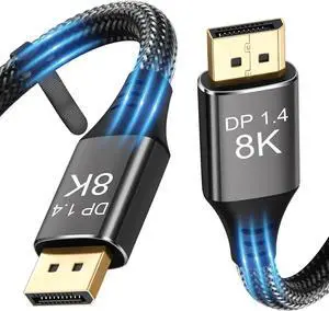 8K Displayport 1.4 Cable 6.6ft, 8K@120Hz 4K@240Hz, 32.4Gbps DP to DP Cable, Braided Display Port Cord HDCP 2.2, DSC1.2, 3D, eARC, Connecting Computer, HDTVs, Monitors, Graphics, PC