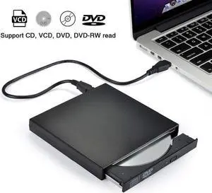 External CD Drive, USB2.0 Portable CD/DVD +/-RW Drive Slim DVD/CD ROM Rewriter Burner Compatible with Laptop Desktop PC Windows 2000/XP/Vista/Windows7/Windows8 (Black)