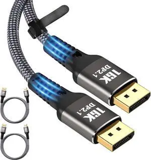 16K Displayport Cable 2.1 6.6FT/2Pack, 80Gbps Display Port to Display Port Cable, 4K@240Hz 144Hz Monitor Cord, DP to DP Vedio Cable, HDR,HDCP,DSC 1.2a,Compatible HDTVs,Displays,Graphics,PC, etc.
