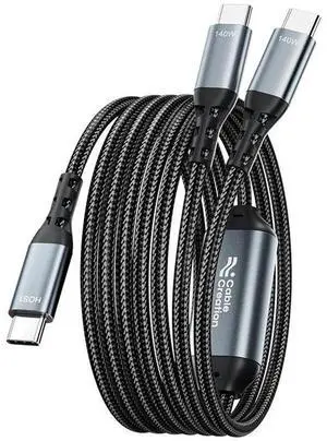 USB C Cable,4 ft 1.2M 2-in-1 USB C to USB C Cable 140W Max,Fast Charging for iPhone 16/16 Pro/16 Pro Max/16 Plus/15 Series,Galaxy S24,MacBook Air/Pro,Thinkpad,iPad,and More(USB 2.0,Braided,Black)