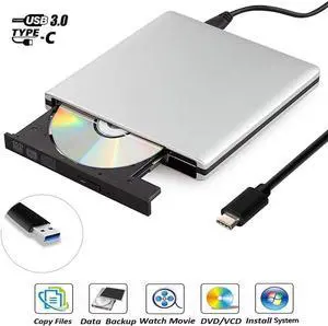 External DVD CD Drive,Aluminum USB 3.0 DVD Burner Type-C Portable DVD CD /-RW Rewriter Reader Slim Optical Drive Compatible with Macbook Windows 10 8 7 Laptop Desktop Computer(Silver)