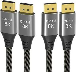 2PACK Ultra HD 8k Displayport Cable 1.4, Display Port Cable(8K@60Hz, 4K@144Hz, 2K@240Hz) HBR3, Bradied 32.4Gbps DP to DP Cable for Gaming Monitor, HDR/HDCP/FreeSync/G-Sync (0.5M)