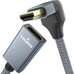 90 Degree HDMI Extension Cable, 4K HDMI Male to Female Nylon Braided Right Angle Extender Cable, Support 4K@60Hz, 3D, HDCP 2.2 & HDR for HDTV, PS5, PS4, Xbox One, Blu-ray Player, 1ft