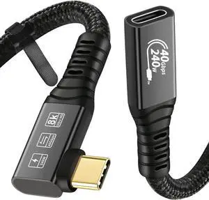 USB4 8K Cable 0.5M Thunderbolt 4 USB 4 Type-c Male Bend to Female Extension Cable Ultra HD 8K@60Hz 100W Charging 40Gbps Data Transfer Compatible with External SSD eGPU
