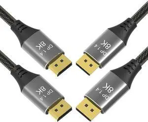 2PACK Ultra HD 8k Displayport Cable 1.4, Display Port Cable(8K@60Hz, 4K@144Hz, 2K@240Hz) HBR3, Bradied 32.4Gbps DP to DP Cable for Gaming Monitor, HDR/HDCP/FreeSync/G-Sync (1.5M)