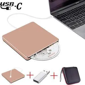 External CD Drive with Case, Type C USB 3.0 Portable CD DVD +/-RW Drive Slim DVD/CD ROM Rewriter Burner Writer Compatible with Laptop Desktop PC Windows Linux OS Apple Mac(Rose Pink)