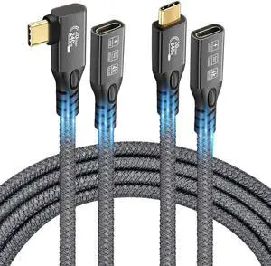 20Gbps/240W/USB C 3.2 Gen2 Male to Female Cable 2Pack(90 Degree 3ft+Straight 3ft), 4K@60Hz Video and Audio Output Cord,48V/5A USB C Male Cable,Suport Thunderbolt 3 for MacBook Pro,Monitor