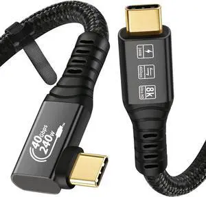 USB4 8K Cable 1.2M Thunderbolt 4 Compatible USB 4 Type-c Extension Cable Ultra HD 8K@60Hz 100W Charging 40Gbps Data Compatible with External SSD eGPU 1xBend 1x Straight