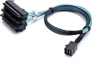 SFF-8643 Internal Mini SAS HD to (4) 29pin SFF-8482 connectors with SAS 15pin Power Port 12GB/S Cable (1M) (H0204)