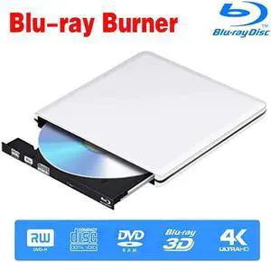 Aluminum Blu Ray Burner Player Drive, External USB 3.0 Portable CD/DVD+/-RW Drive/DVD Blu Ray Player for Laptop CD ROM Burner for Laptop Desktop PC Windows Linux OS Apple Mac Silver