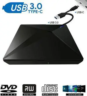 Polaris External DVD Drive , USB 3.0 External DVD CD ROM Drive, USB-C External DVD Player, Portable DVD +/- RW Optical Drive for Windows 7/8/10/Linux