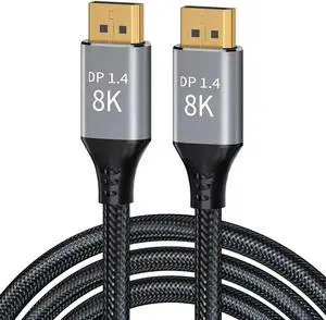 DisplayPort Cable 1.4, 23FT DP 1.4 Cable, Ultra HD 8K@60Hz 4K@144Hz, High Speed 32.4Gbps HDCP 3D Slim and Flexible DP to DP Cable for HDTVs, Displays, Monitors, Graphics, PC