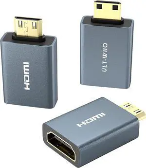 Mini HDMI Adapter 3 Pack, Mini HDMI Male to Standard HDMI Female Aluminum Shell Adapter, Support 4K 3D for Raspberry Pi Zero W, DSLR Camera, Graphics Video Card, Camcorder, Laptop, Tablet