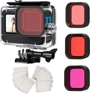 Waterproof Housing for Go Pro Hero 12 Black/Hero 11 Black/Hero 10 Black/Hero 9 Black,Protective 60M/196FT Underwater Dive Case Shell with 3 Pack Filters Accessories